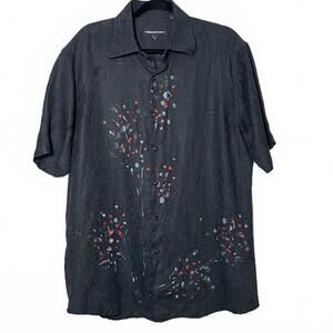 International Laundry Linen Shirt Men’s XL Black Paint Splash Short Sleeve